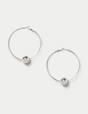 M&S Womens Large Hoop Ball Earrings - Silver, Silver,Gold