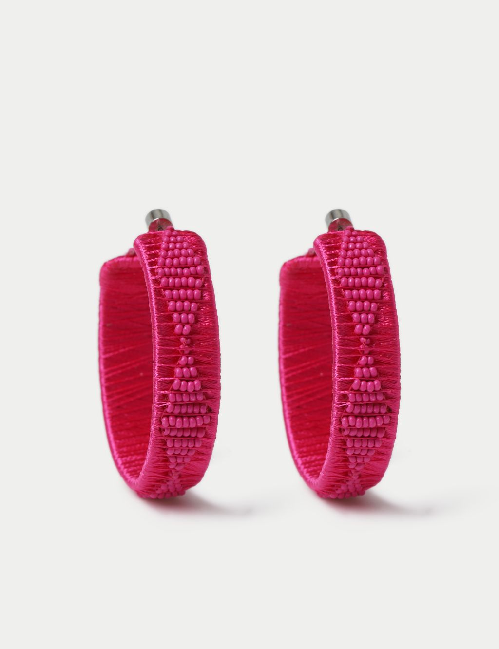 Pink Beaded Hoop Earring