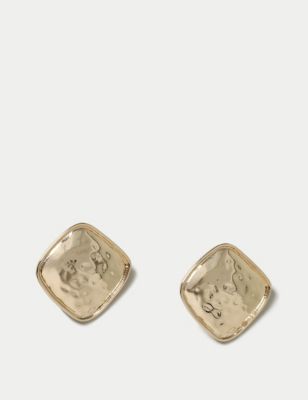 M&S Womens Gold Tone Hammered Oversized Studs, Gold