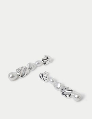 M&S Womens Silver Pearl Drop Earrings, Silver