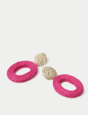 M&S Womens Pink Raffia Circle Drop Earrings, Pink
