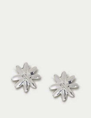 M&S Womens Silver Flower Stud Earrings, Silver