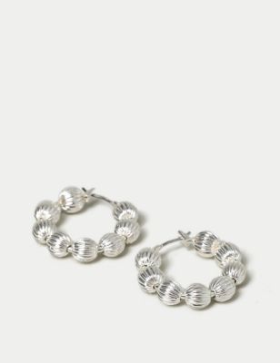 M&S Womens Silver Ball Small Hoop Earrings, Silver,Gold
