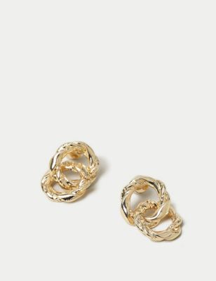M&S Womens Gold Tone Double Link Drop Earrings, Gold