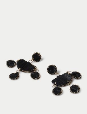 M&S Womens Black Raffia Drop Earrings, Black