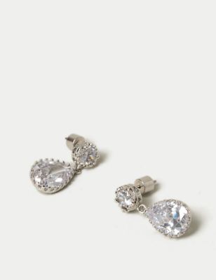 M&S Women's Platinum Plated Pear Drop Earrings - Silver, Silver