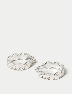 M&S Womens Swirl Small Hoop Earrings - Silver, Silver,Gold