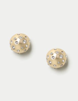 M&S Womens Embellished Ball Stud Earrings - Gold, Gold