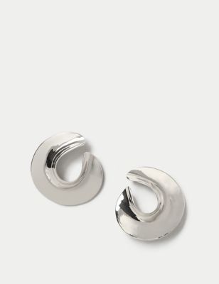 M&S Women's Oversized Open Swirl Stud Earrings - Silver, Silver,Gold