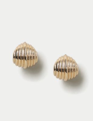 M&S Womens Ridged Oversized Stud Earrings - Gold, Gold,Silver