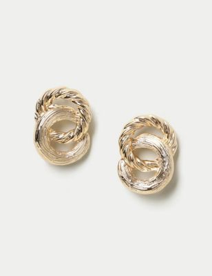M&S Womens Twisted Knot Stud Earrings - Gold, Gold