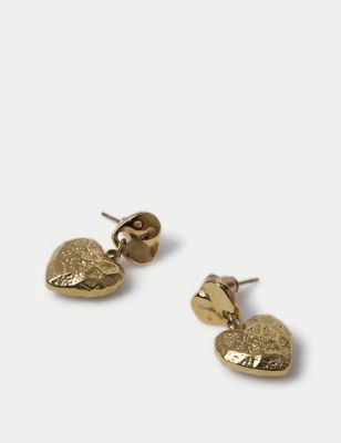 M&S Womens Gold Plated Molten Heart Stud Earrings, Gold