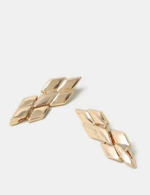 M&S Women's Diamond Shape Chain Link Drop Earring - Gold, Gold