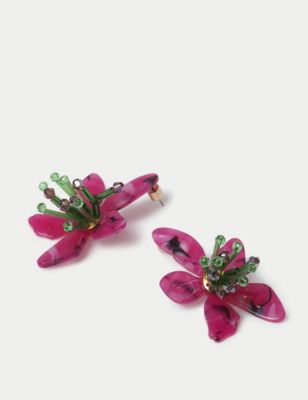 M&S Women's Pink Resin Flower Oversized Stud Earring, Pink