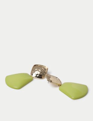 M&S Womens Lime Green Resin Drop Earring - Gold, Gold