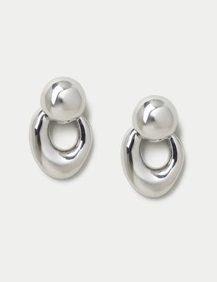 M&S Womens Silver Circle Drop Earrings, Silver