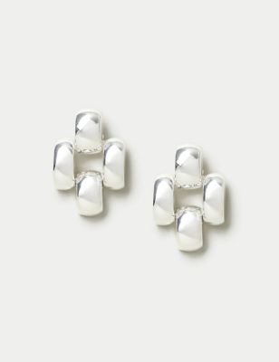 M&S Womens Link Small Stud Earrings - Silver, Silver