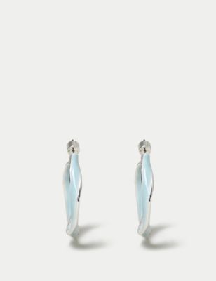 M&S Womens Silver Tone Enamel Hoop Earrings - Blue, Blue