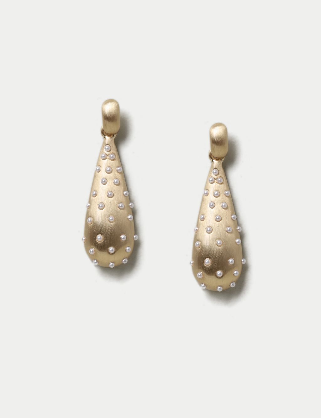 Brushed Gold Tone Pearl Set Earrings