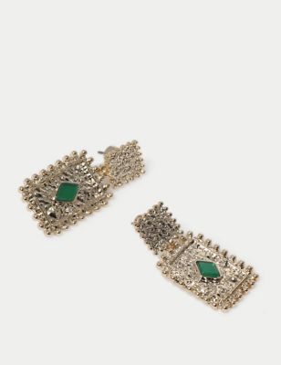 M&S Women's Per Una Gold Tone Square Textured Earrings, Gold