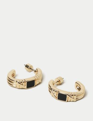 M&S Womens Gold Black Inlay Hoop Earrings, Gold