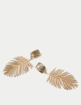 M&S Womens Gold Tone Palm Leaf Drop Earring, Gold