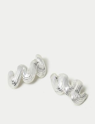 M&S Women's Silver Tone Ridged Oversized Stud Earring, Silver