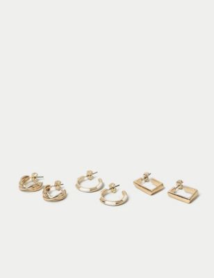 M&S Womens 3 Pack Hoop Earring Set - Gold, Gold