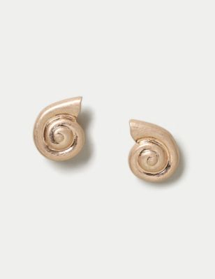 M&S Womens Brushed Gold Tone Shell Earrings, Gold