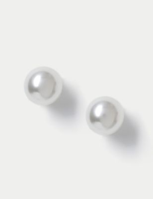 M&S Women's Pearl Stud Earrings - Silver, Silver