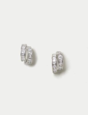 M&S Womens Platinum Plated Cubic Zirconia Hoop Earrings - Silver, Silver