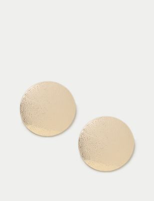 M&S Womens Gold Tone Hammered Disc Earrings, Gold