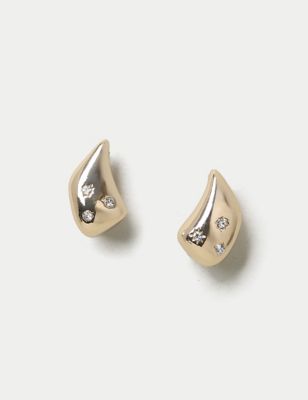 M&S Womens Gold Tone Stone Set Stud Earrings, Gold
