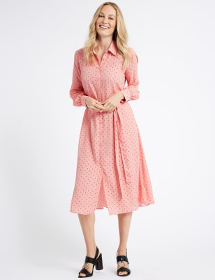

Womens M&S Collection Lang geschnittenes Shirt-Midi-Kleid mit Druckdetails - Dark Red Mix, Dark Red Mix