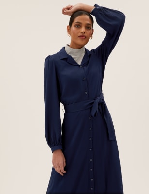 

Womens M&S Collection Tie Front Maxi Shirt Dress - Navy, Navy
