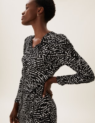 

Womens M&S Collection Printed Tie Neck Midi Tea Dress - Black Mix, Black Mix