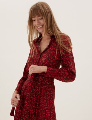 

Womens M&S Collection Ditsy Floral Belted Midi Shirt Dress - Red Mix, Red Mix