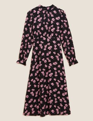 M&S Womens Floral High Neck Midi Tea Dress