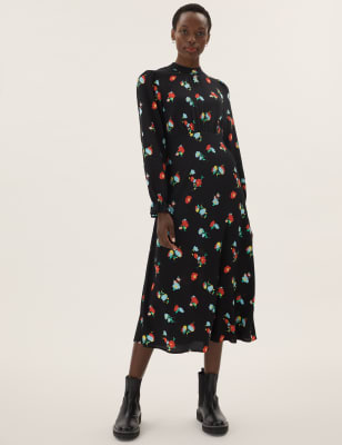 

Womens M&S Collection Floral High Neck Midi Tea Dress - Multi, Multi