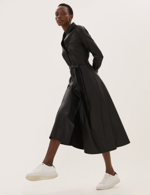 

M&S Collection Vestido camisero a media pierna imitación de piel con cinturónWomens - Black, Black