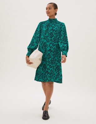 

Womens M&S Collection Animal Print High Neck Shift Dress - Green Mix, Green Mix