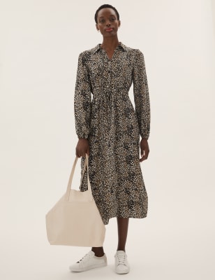 

M&S Collection Vestido camisero a media pierna de estampado animalWomens - Brown Mix, Brown Mix