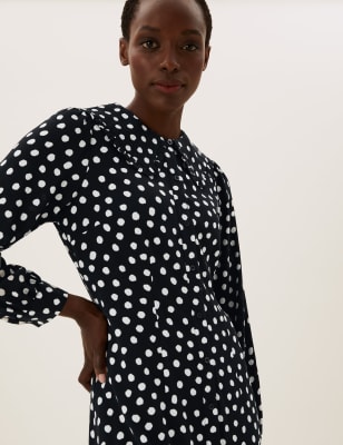 

Womens M&S Collection Polka Dot Collared Midi Shirt Dress - Black Mix, Black Mix