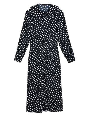 M&S Womens Polka Dot Collared Midi Shirt Dress