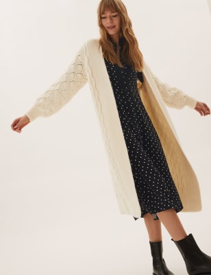 

M&S Collection Vestido camisero de topos a media pierna con postizo de encajeWomens - Black Mix, Black Mix