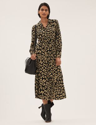 

Womens M&S Collection Animal Print Tie Front Midaxi Shirt Dress - Black Mix, Black Mix