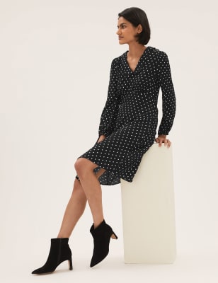 

Womens M&S Collection Polka Dot Collared V-Neck Tea Dress - Black Mix, Black Mix