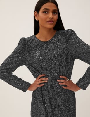 

Womens M&S Collection Sequin Knee Length Shift Dress - Black, Black