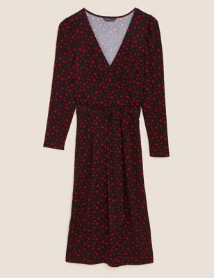 M&S Womens Petite Jersey Star Print Midi Wrap Dress