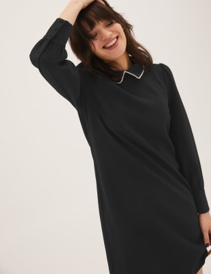 

M&S Collection Petite - Vestido recto por la rodilla con cuello con perlasWomens - Black, Black